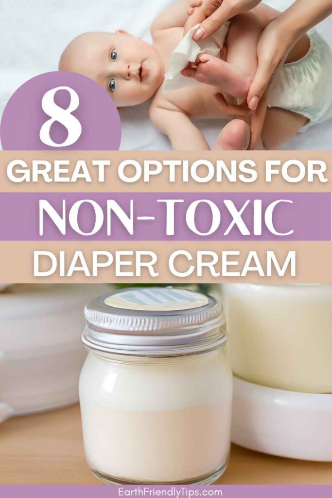 Picture of cute baby laying on back and diaper cream in glass jar with text overlay 8 Great Options for Non-Toxic Diaper Cream