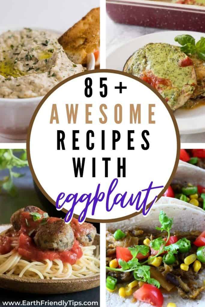 Collage of eggplant dishes text overlay 85+ Awesome Recipes With Eggplant