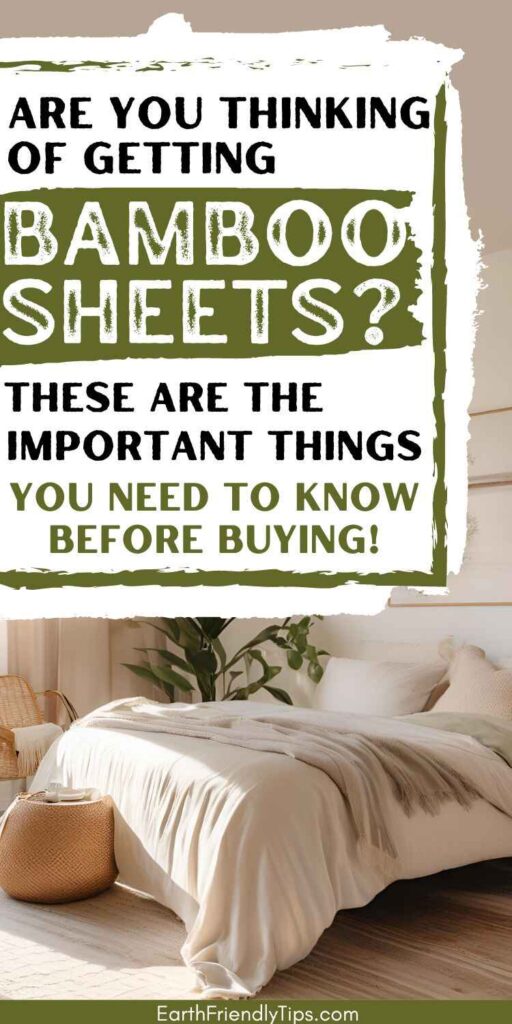 Picture of clean and simple natural bedroom with bed with tan sheets and pillows with text overlay Are You Thinking of Getting Bamboo Sheets? There Are the Important Things You Need to Know Before Buying!