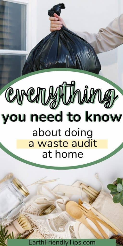 Picture of person putting garbage bag in trash can and picture of eco-friendly products with text overlay Everything You Need to Know About Doing a Waste Audit at Home