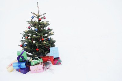 Artificial Christmas with decorations and presents